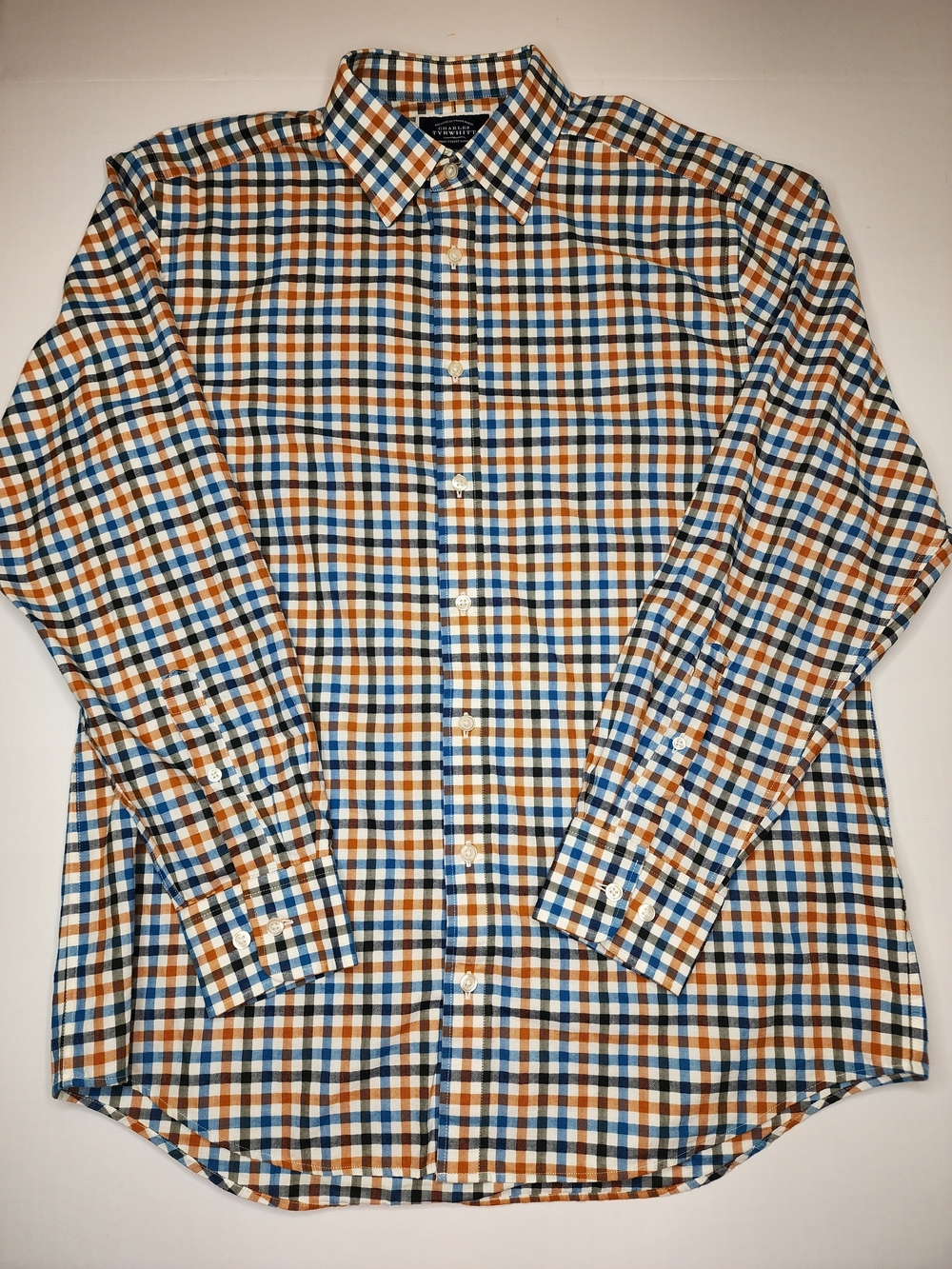 Charles Tyrwhitt Blue, Orange & White Checked Button-Down Shirt